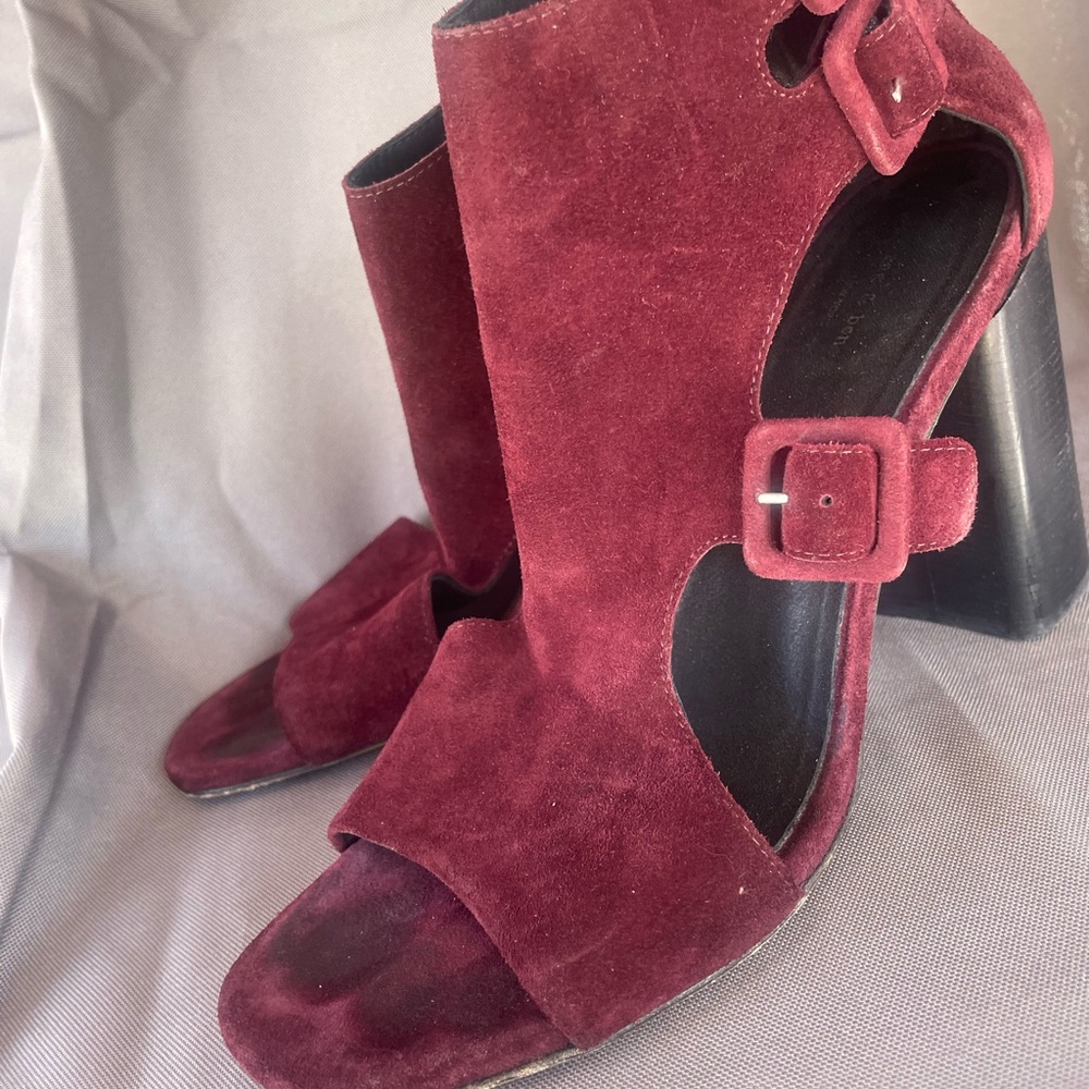 rag & bone Burgundy Suede Open-Toe Buckle Block Heel Sandals